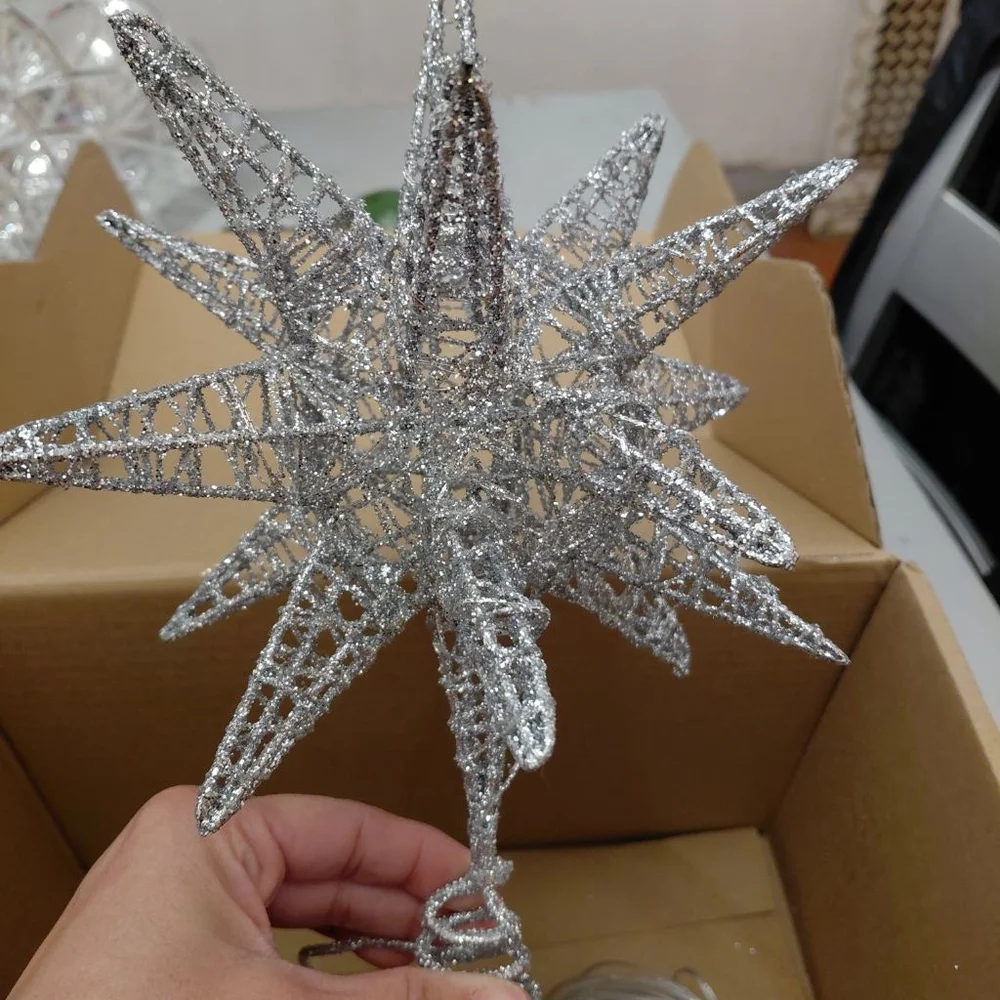 Holiday Decor Silver Glitter Christmas Tree Top Star One Size